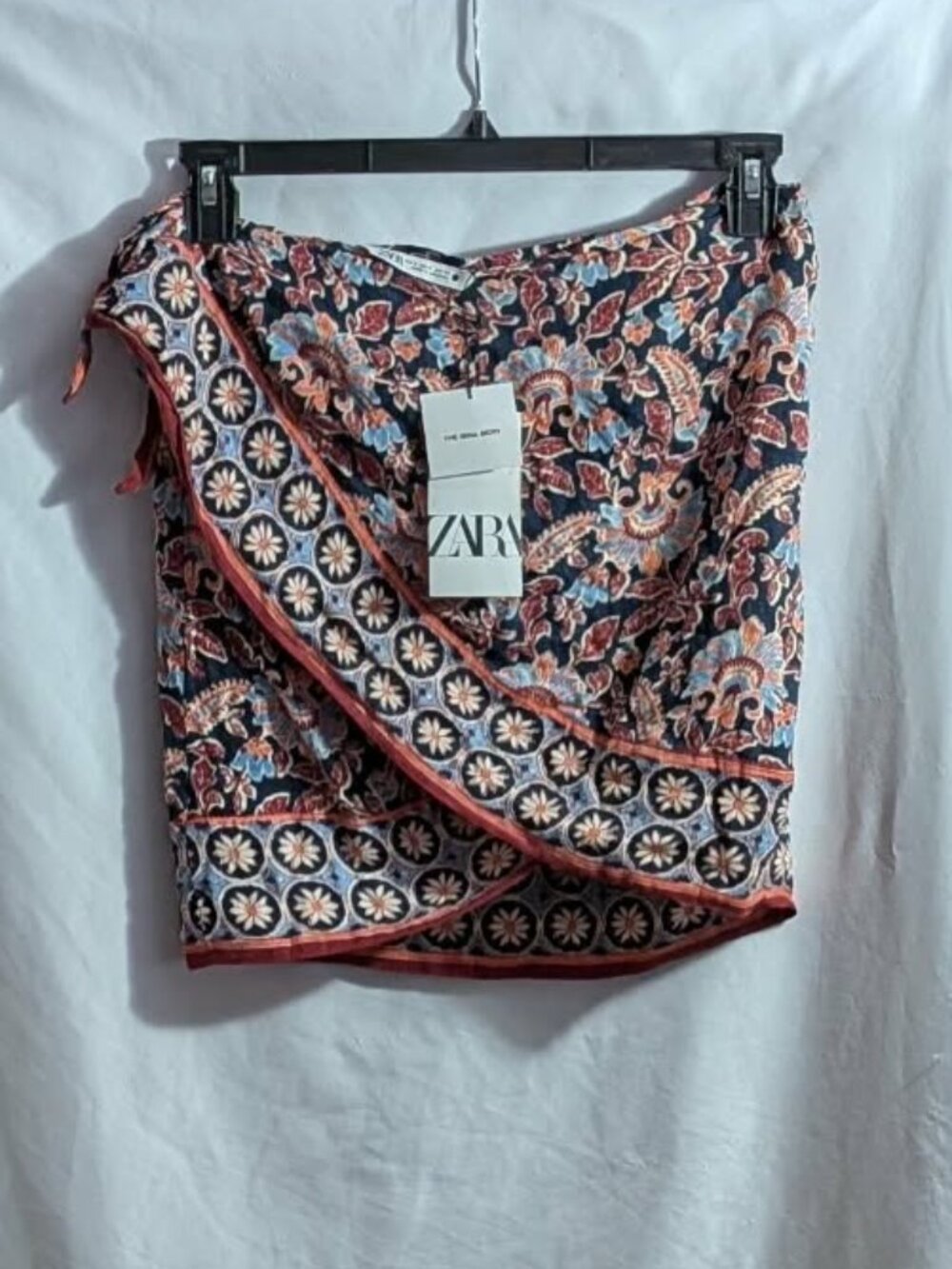 Zara mini skirt, wrap around, cute boho style with vibrant colors, size Small